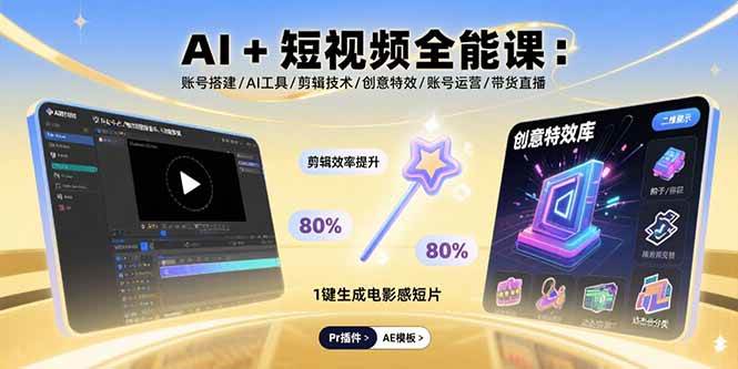（15862期）AI+短视频全能课：账号搭建/AI工具/剪辑技术/创意特效/账号运营/带货直播-大可网创