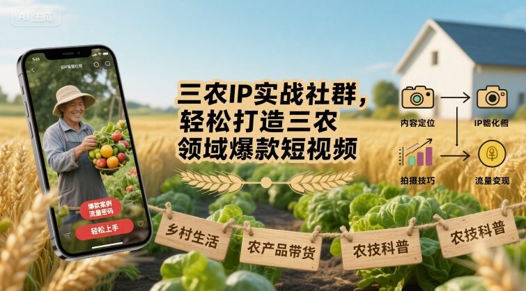 三农IP实战社群，轻松打造三农领域爆款短视频-大可网创