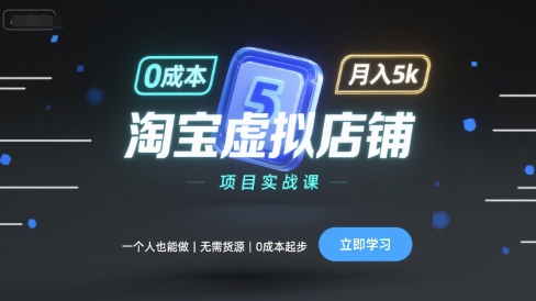淘宝虚拟店铺项目实战课，一个人也能做，无需货源、0成本起步，月入5k-大可网创