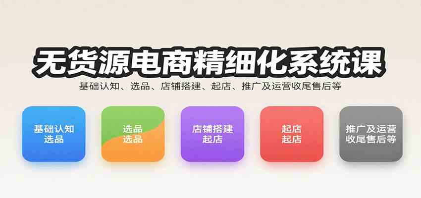 无货源电商精细化系统课：基础认知、选品、店铺搭建、起店、推广及运营收尾售后等-大可网创