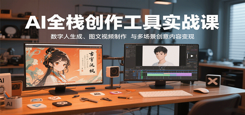 AI全栈创作工具实战课：数字人生成、图文视频制作与多场景创意内容变现-大可网创