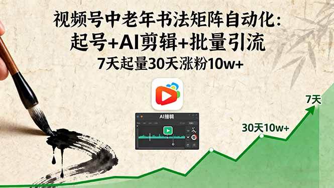 （16022期）视频号中老年书法矩阵自动化：起号+AI剪辑+批量引流 7天起量30天涨粉10w+-大可网创