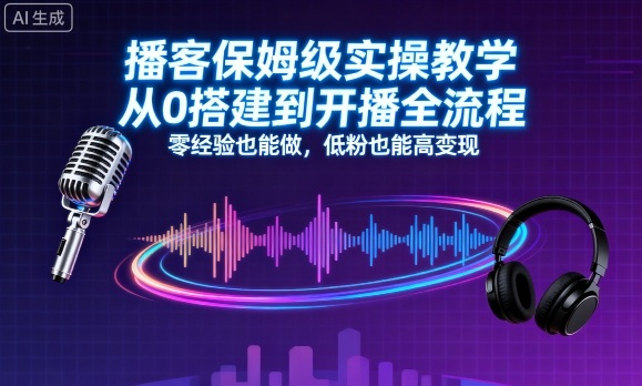 播客保姆级实操教学，从0搭建到开播全流程，零经验也能做，低粉也能高变现-大可网创
