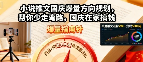 小说推文国庆爆量方向规划，帮你少走弯路，国庆在家搞钱-大可网创