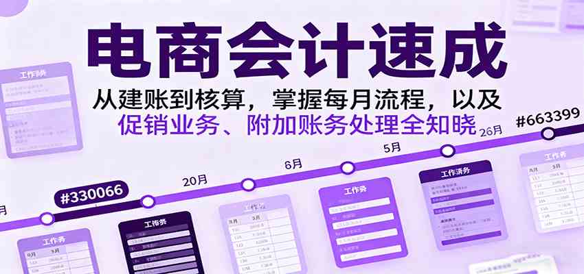 电商会计速成，从建账到核算，掌握每月流程，以及促销业务、附加账务处理全知晓-大可网创
