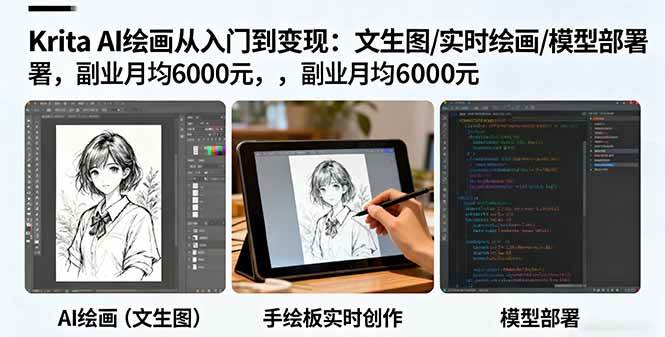 （16222期）Krita AI绘画从入门到变现：文生图/实时绘画/模型部署，副业月均6000元-大可网创