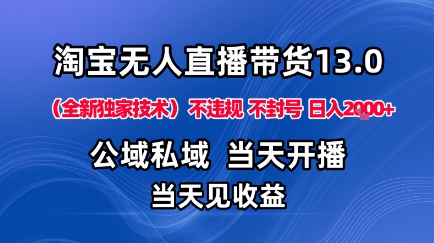 淘宝无人直播13.0，公域私域技术，不封号，不违规布局下半年旺季赛道，日入1K+（独家技术）【揭秘】-大可网创