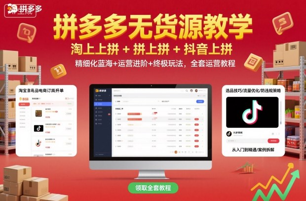 拼多多无货源教学，淘上拼+拼上拼+抖上拼，精细化蓝海+运营进阶+终极玩法，全套运营教程-大可网创
